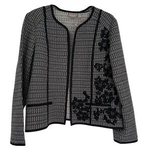 Chicos Blazer Jacket Size 2 (L) Embroidered Long Sleeves  Open Front Black